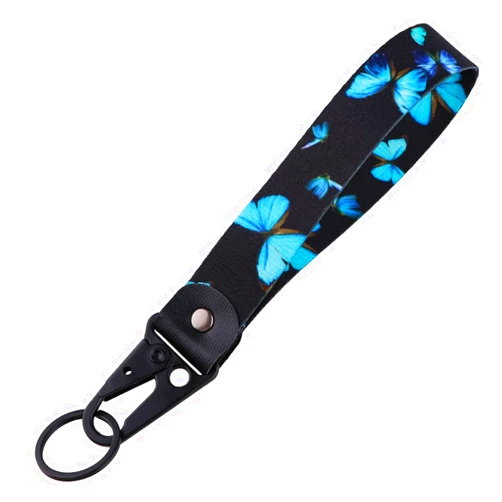 Moxunmo Wrist Lanyard for Keys Cute Keychain Short Lanyard Strap for Women Men Car Keys Wallet Phone Camera, Blue Butterfly
