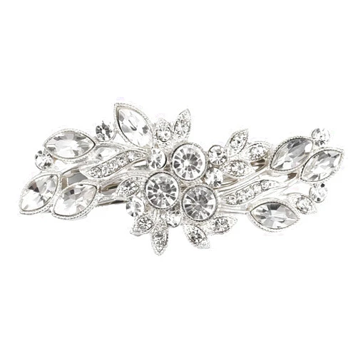 EneQutum Crystal Hair Barrettes, White Rhinestone Leaf Shape Hairpins Hair Clips, Sparkly Austrian Hairgrip Hair Headwear Accessories for Women Girls