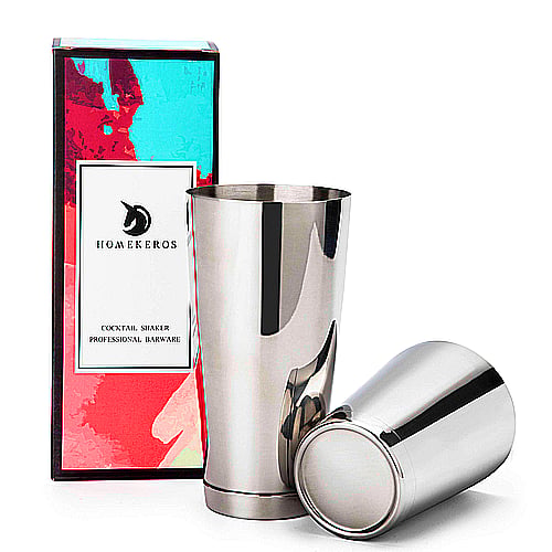 HOMEKEROS Boston Cocktail Shaker Set: 2-Piece Bartender kit: 18oz&28oz Weighted Martini Shaker Tins made from Stainless Steel 304 Silver