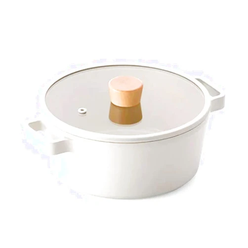 NEOFLAM FIKA 2.7QT Nonstick Stock Pot, Casserole for Stovetops and Induction, Glass Lid with Wood Knob, Made in Korea (8.7