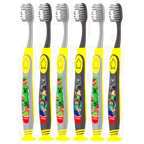 Colgate Kids Manual Minecraft Toothbrush, Minecraft, Extra Soft Bristles, for Children with Suction Cup, Kids 5+ Years Old, Extra Soft (Colors & Characters Vary) - Pck of 6
