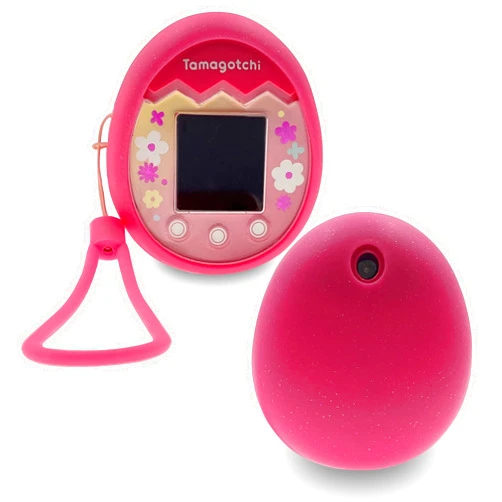 xcivi Silicone Cover and Lanyard for Tamagotchi Pix Virtual Interactive Pet Game Machine, Silicone Shell Compatible with New Tamagotchi PIX (Pink-Pink)