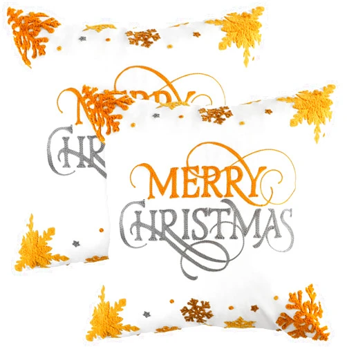 Lanpn 16x16 Embroidery Christmas Pillow Covers Set of 2, Merry Christmas Decorative Holiday Pillowcase Pillow Case Cushion 16 x 16 for Indoor Home Bedroom Sofa Couch Xmas Decor Gold