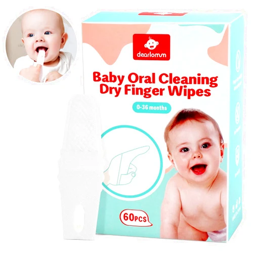 dearlomum Toddler Baby Dry Wipes, Baby Newborn Tongue Cleaner, 60PCS Disposable Infant Wipes Clean Baby Mouth,Gauze Gum Cleaner Toothbrush Baby Oral Cleaning Stick Dental Care for 0-36 Month Baby