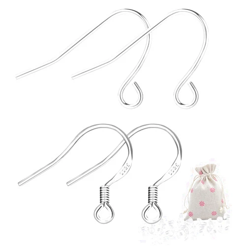 Aurivida S925 Sterling Silver Earring Hooks Hypoallergenic 200Pcs Ear Wires + Fish Hooks Jewelry Making Supplies Findings Nickel-Free with 200Pcs Clear Rubber Earring Backs for DIY Jewelry