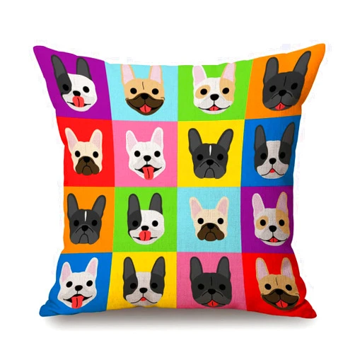 Solekla Throw Pillow Case French Bulldog Cotton Linen Square Cushion Cover Standard Pillowcase for Men Women Kids Home Decorative Sofa Armchair Bedroom Livingroom 18 x 18 inch