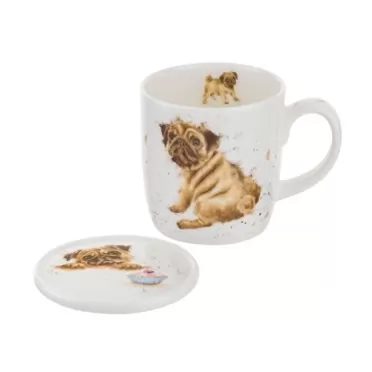 Royal Worcester Wrendale Designs Pug Love Mug & Coaster Set