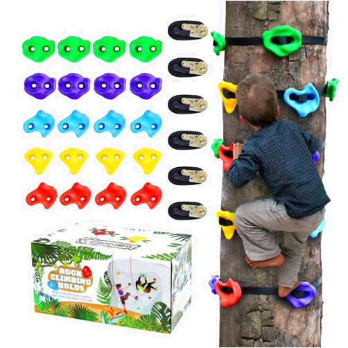 TOPNEW 20 Ninja Tree Climbing Holds for Kids Climber, Adult Climbing Rocks with 6 Ratchet Straps for Outdoor Ninja Warrior Obstacle Course Training