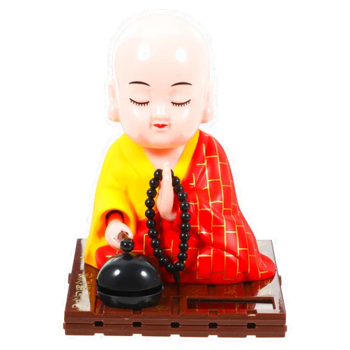 FAVOMOTO Little Monk Figurine Solar Head Toys Funny Car Shaking Head Toy Chinese Little Buddha Monk Statue Car Dashboard Ornament Home Wealth Health Lucky Decor