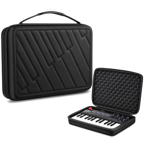 FINPAC Semi-Hard Carrying Case for AKAI Professional MPK Mini MKII & MK3 & MPK Mini Play | Alesis V Mini 25 Key USB MIDI Keyboard Controller Case with Cable Slot for Business, Travel (Black)