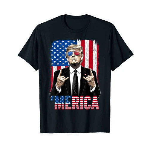 Merica Trump 4th of July Patriotic Flag Tee Gifts Merica Trump Shirt Funny Trump 4th of July American USA Flag T-Shirt