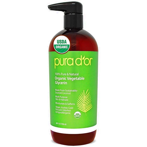 PURA D'OR Organic Vegetable Glycerin (24oz) Derived from Coconut,100% Pure Premium Grade,Clear & Odorless,Non-GMO,USP Grade,Kosher,Vegan,Cold Pressed,Hair,Skin & DIY Base (Packaging may vary)