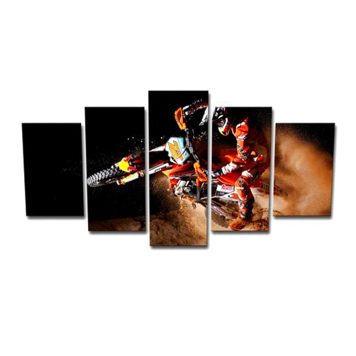 SHOMPE Framed Dirt Bike Canvas Poster Wall Art 5 Panels Motorcycle Paintings HD Prints X-Game Sports Motor Pictures Artwork for Living Room Modern Home Decorations