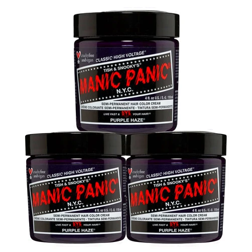 Manic Panic Purple Haze Hair Dye - Classic High Voltage - (3PK) Semi Permanent Hair Color, Warm, Dark Purple Shade For Dark & Light Hair - Vegan, PPD & Ammonia Free - For Coloring Hair on Women & Men