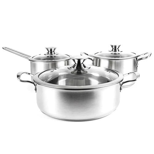 ASKSCICI Stainless Steel Pots and Pans Set, 6 Piece Kitchen Cookware Sets with Glass Lids, Stay Cool Handle, Works with Induction, Electric and Gas Cooktops, Non Toxic, Oven & Dishwasher Safe