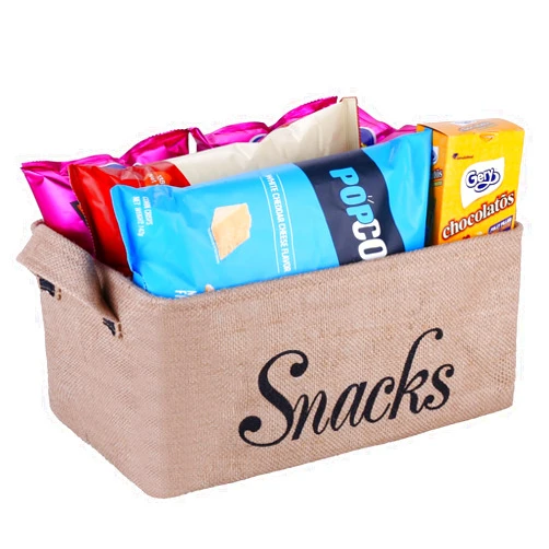Butarfe Snack Storage Bin Burlap Storage Basket Pantry Snack Organizers and Storage Snack Storage Containers for Pantry Kitchen Container to Keep Your Chips Popcorn Candy Pretzels and Other Snacks Organized