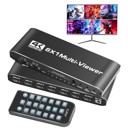 NEWCARE 4K HDMI Multi-Viewer Switch 6 in 1 Out, NEWCARE HDMI Multi-Switcher for Seamless Switch 6x1/ 5x1/ 4x1/ 3x1/ 2x1, HDMI Multiviewer Support Dual Screen, 9 Viewing Modes, 4k x 2k, 1080P