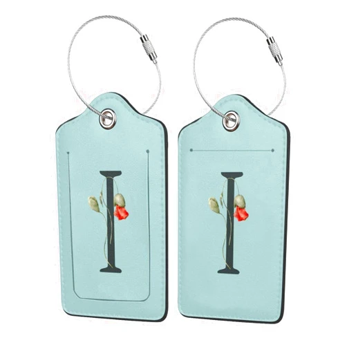 ANNCED 2 Pack Blue Luggage Tag for Suitcase, Black Letter I Boho Flowers Leaves Floral Pu Leather Suitcase Tag with Loop & Privacy Cover Name Id Label for Bags and Backpacks Women Men Baggage Identifiers