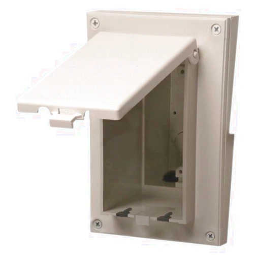 Arlington DBVR141W-1 Low Profile IN BOX Electrical Box with Weatherproof Cover for Retrofit Siding Construction, 1/2-Inch Lap, Vertical, White