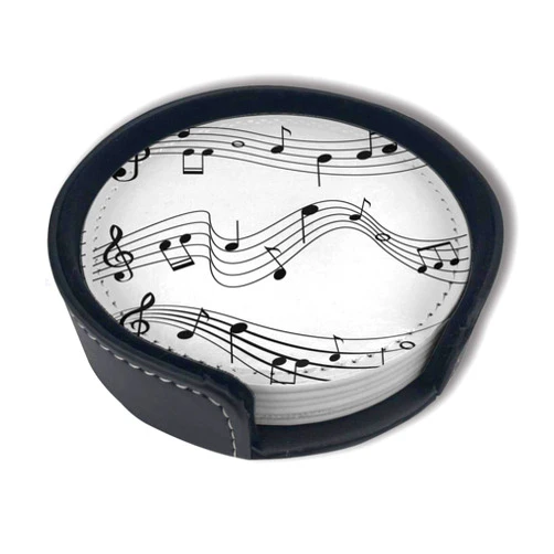 AIMASTZ Design Music Notes Black White Drinks Coasters With Holder, Suitable For Kinds Of Cups, Set Of 6