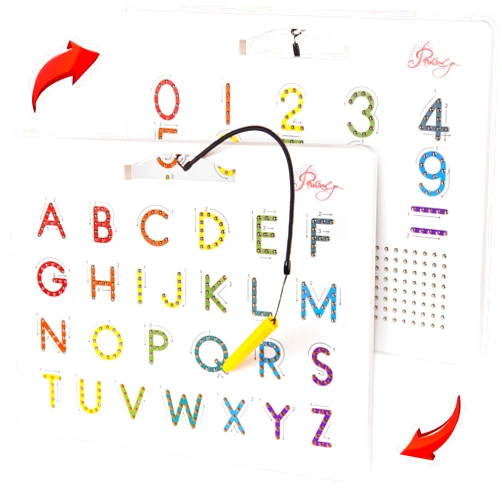Povitrulya Magnetic Alphabet Tracing Board - double sided letters & numbers Magnetic Tracing Board, ABC magnets learn to write with magnetic pen, STEM toy letters learning, handwriting games, writing montessori