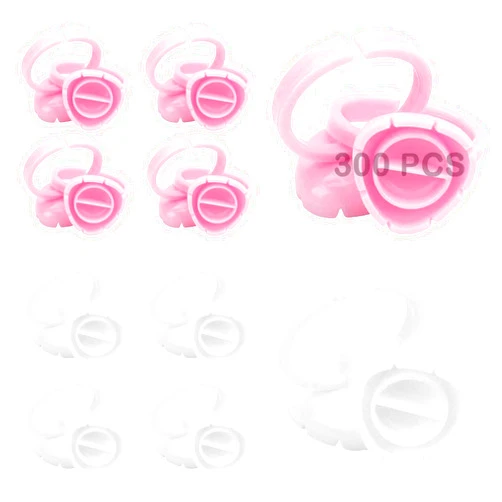 Beyoslf Glue Rings Lash Rings for Glue, 300PCS Lash Glue Rings for Eyelash Extensions Smart Eyelash Glue Holder Cups Disposable Ring Eyelash Extension Supplies Heart Eyelash Glue Ring Volume Fan Pink