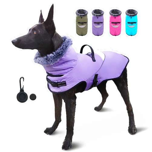 Sekam Dog Coat Dog Jackets for Small Medium Dogs Waterproof Dog Coat with Airtag Holder for Large Dog Fleece Jacket Dog Coat with Harness Built in Dog Coats for Medium Dogs Winter (PU M)