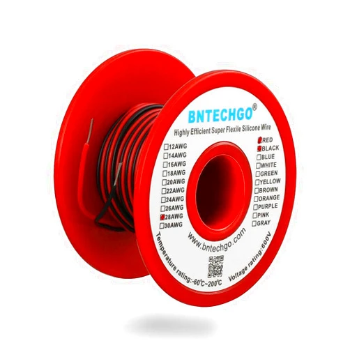 BNTECHGO 28 Gauge Silicone Wire Spool Red and Black Each 50ft 2 Separate Wires Flexible 28 AWG Stranded Tinned Copper Wire