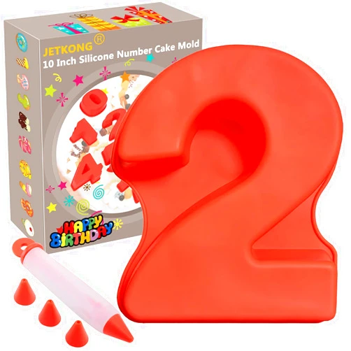 JETKONG 10-Inches Silicone Number Cake Mold DIY Baking Cake Pan with Decorating Pen (Number 2)