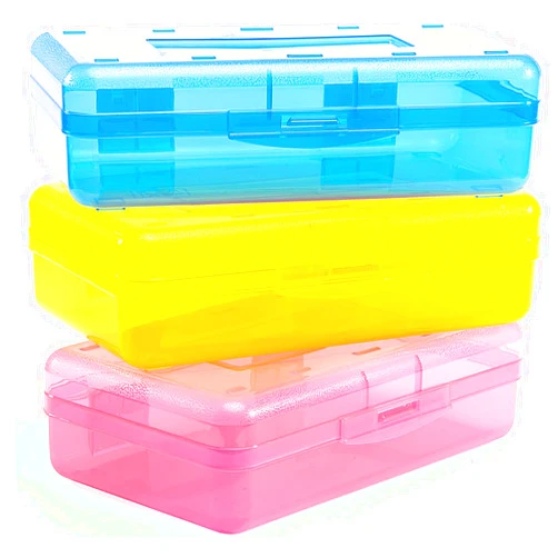 Sooez 3 Pack Pencil Case, Large Pencil Box Case, Clear Crayon Marker Box Bulk, Hard Plastic School Supplies with Snap-tight Lid, Stackable Storage Container Art Craft Organizer for Bead Pens