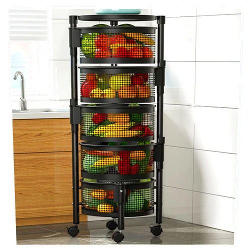 AMDHZ Vegetable Rack 360°Kitchen Rotating Vegetable Rack 3-5-Tier Metal Under Shelf Storage Rack Organizer Durable Organizer Unit(Five layers)