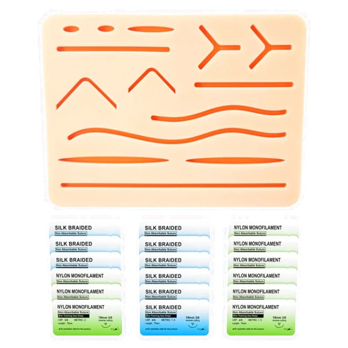 Ultrassist Suture Refill Kit for Medical and Vet Students, Large Silicone Stitch Pad with Pre-Cut Wounds & Various Sutures, Ideal Practice Suture Training Kit (Education Use Only)