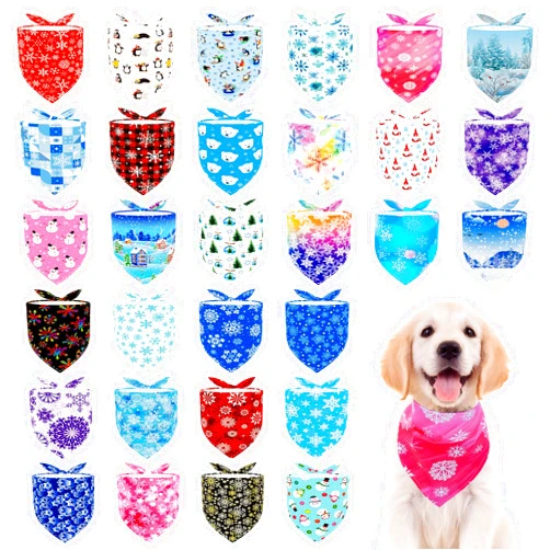 Pai Sence 30 Pcs Winter Dog Bandanas Bulk Adjustable Seasonal Dog Bandanas for Medium Dogs Breed 25 Inch Dog Bandanas Pack for Small Size Snowflakes Grooming M