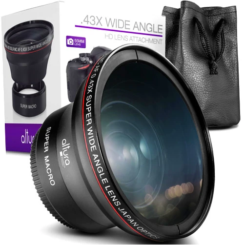 Altura Photo 55MM 0.43x Professional HD Wide Angle Lens w/Macro Portion for Nikon Cameras with DX NIKKOR 18-55mm f/3.5-5.6G VR and 55MM Sony E Lenses