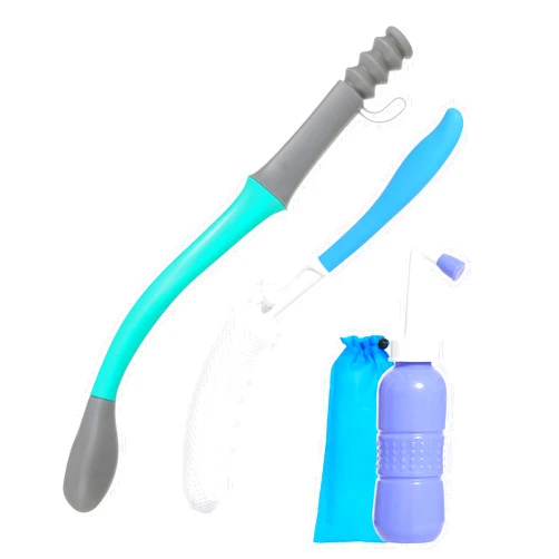 JFMkaer Toilet Aids Set for Wiping - Long Handle Butt Wiper for People Overweight, Elderly and Disabled, Bottom Buddy Wiping Aid for Bathroom ( 4PCS Personal Hygiene Kit )
