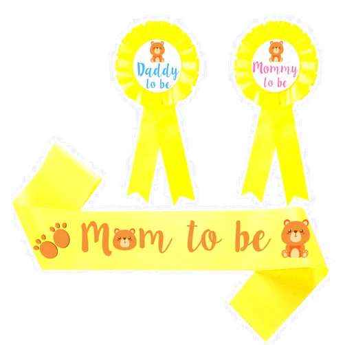 Yoinnt Baby Shower Decorations Gender Neutral, Mom to Be Sash Baby Shower Sash and Badge for Boy Girl, Yellow Mommy to Be and Daddy to Be badge Pin Set, Ideal for Baby Shower Decorations, 3PCS