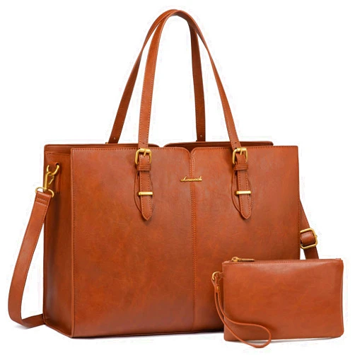 LOVEVOOK Laptop Bag for Women,Vintage Tote Bag for Work,Waterproof Handbags Shoulder Bag,Leather Office Computer Bag