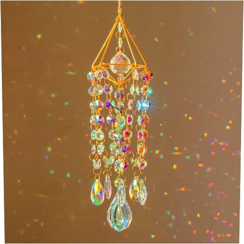HDCRYSTALGIFTS Crystal Suncatchers for Window Hanging Wind Chime Style Garden Sun Catchers with Crystals Rainbow Maker Indoor Outdoor Decor Handmade Gold Plated