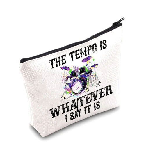 LEVLO Drum Player Cosmetic Make Up Bag Gift For Drumming Lovers The Tempo Is Whatever i Say It Is Make Up Zipper Pouch Bag Drums Merch (Tempo Is Whatever)