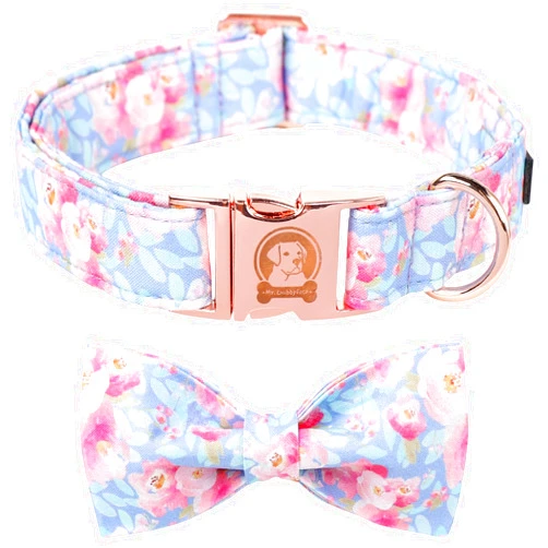 MR.CHUBBYFACE MR. CHUBBYFACE Ink Style Flower Dog Collar with Bow Cute Brown Puppy Collar Bowtie Spring Girl Boy Dog Collars for Small Medieum Large Dogs