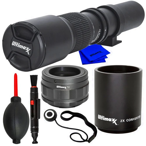 Ultimaxx High-Power 500mm (w/Converter 1000mm) f/8 Manual Multi-Coated Preset Telephoto Lens Kit for Canon EOS R & RP Mirrorless Cameras - Includes:T-Mount to Canon RF-Mount Adapter & More