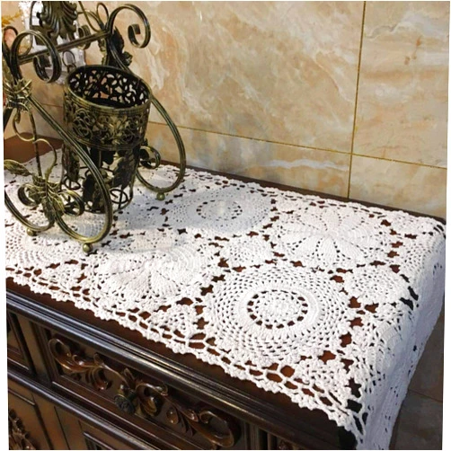 USTIDE 2pcs 100% Cotton Crochet Lace Rectangular Table Runner Ecru Dresser Scarf Doilies White 11 Inch X23 Inch