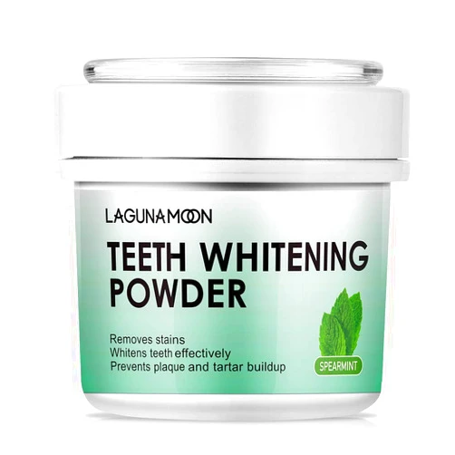 Lagunamoon Teeth Whitening Powder, 50g Bright Pearl Spearmint Flavor - Natural Teeth Whitening, Teeth Polish & Teeth Stain Remover - Alternative to Toothpaste, Tooth Powder for Sensitive Teeth & Freshens Breath