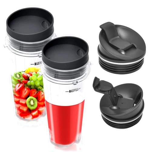 Wadoy 16oz Blender Cup Set Compatible with Ninja Replacement Parts, Single Serve Blender Cups+Sip & Seal lids for Ninja QB3001SS Fit Compact Personal Blender QB3000 BL660 BL740 BL770 BL780 BL810…