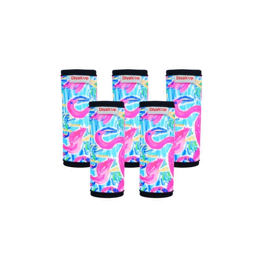 Divalcup Neoprene Luggage Handle Wrap, 5 Pack Trolley Case Grip Suitcase Identifier Protective Cover, Pink Flamingo