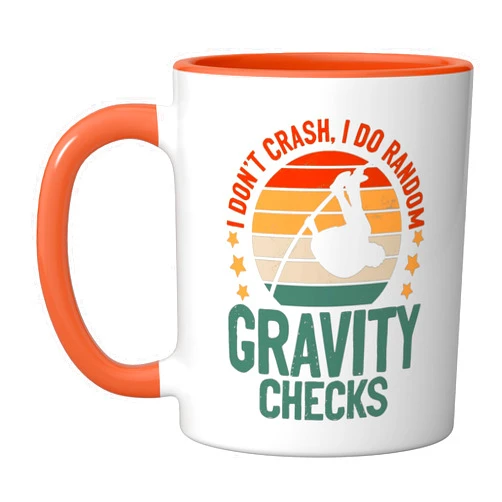 Pole Vault Player Apparel Don't Crash Random Gravity Pole Jumper Vault Pole Vaulting Ceramic Mug, Orange/White
