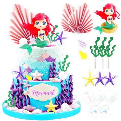 RASSLISA 16 PCS Mermaid Cake Toppers for Mermaid Under the Sea Themed Birthday Wedding Baby Shower Party Decorations Supplies