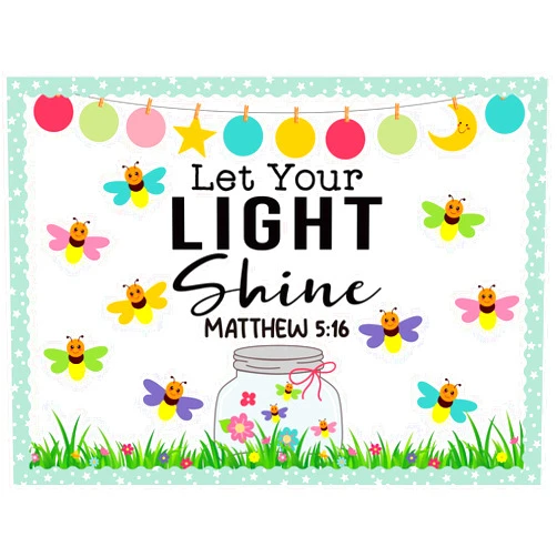 Kosiz 96 Pcs Let Your Light Shine Church Bulletin Board Religious Christian Classroom Bulletin Board Wall Decor Firefly Jar Cutouts for Sunday School Classroom Supplies Wall Decor