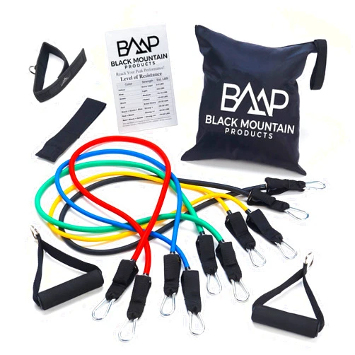 Black Mountain Products Resistance Band Set with Door Anchor, Ankle Strap, Exercise Chart, and Carrying Case, 48