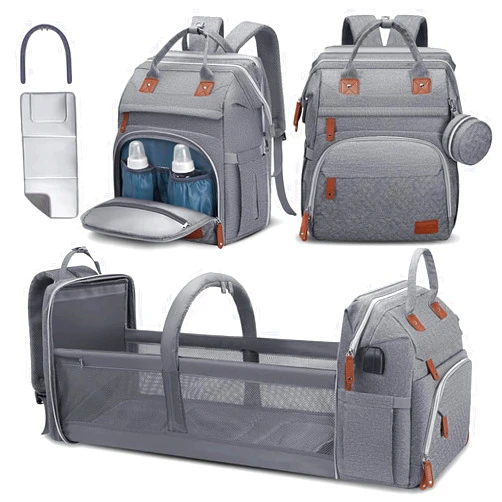DERJUNSTAR Diaper Bag Backpack,Baby Diaper Bags, Multifunctional Travel Diaper Waterproof Backpack for Baby Boy & Girls, with Portable Diaper Pad,Grey